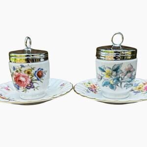 Royal Worcester King Size Vintage Bournemouth/Woodland Egg Coddlers w/Saucers B